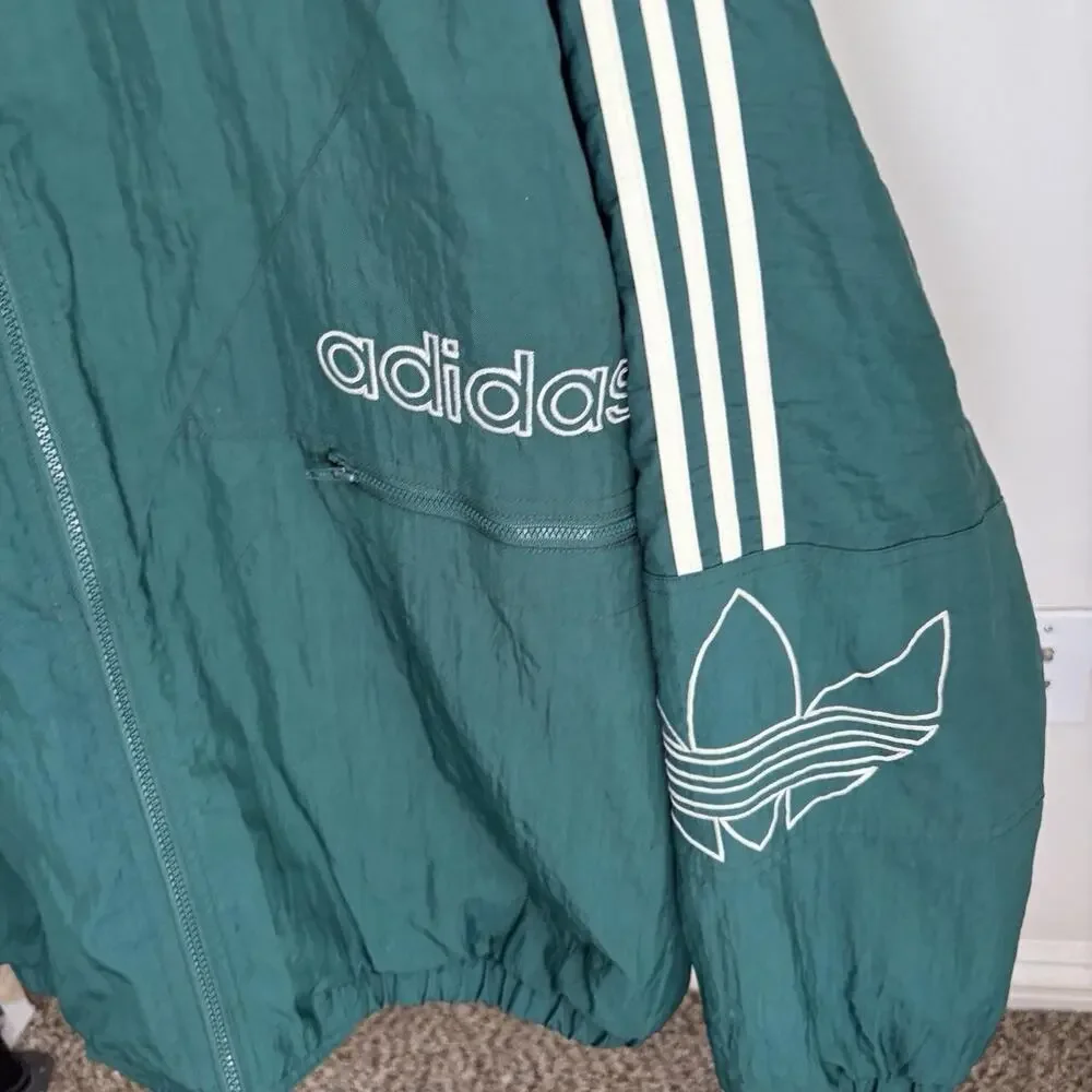 Vintage 90s Adidas Streetwear Green Big Logo Men’s L Nylon Windbreaker Jacket
